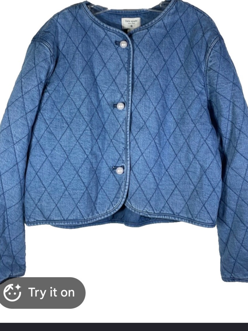 kate spade Diamond-Quilted Pearl-Button Denim Jacket - Blue